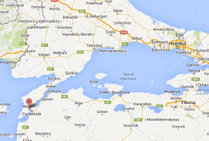 My route: Istanbul is starred in the top right. My bus travelled along the north coast of the Sea of Marmara before stopping at Erasmus (point A).