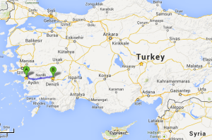 Selçuk to Pamukkale. Despite it being a 4-hour drive, a lot of people make it a day trip. I was the only one in my group who stayed in town for the night.