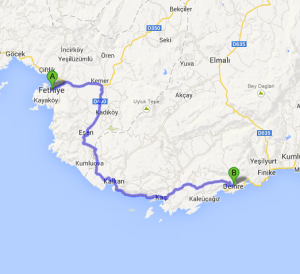 The cruise took me around this part of the Turquoise Coast, stopping in several different places between A and B.